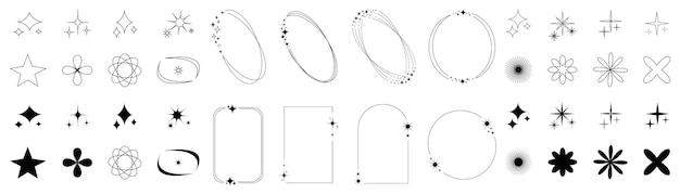 Vector colección de estrellas con marco en diseño minimalista moderno marco con elementos de línea de estrellas