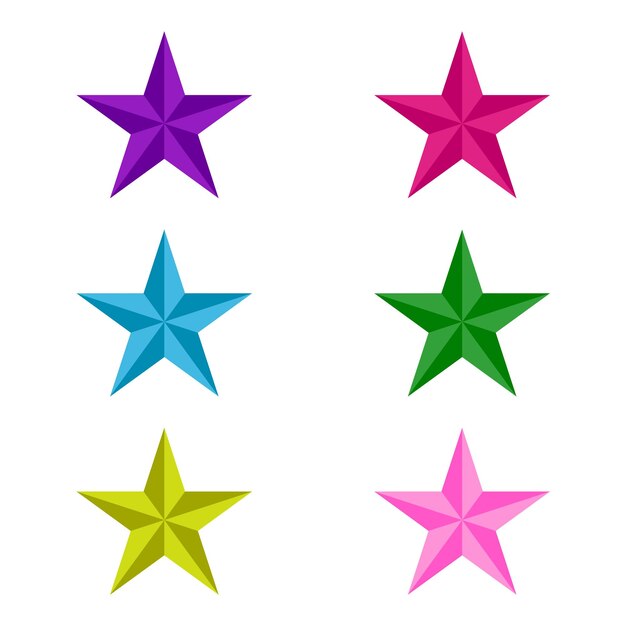 Colección de estrellas multicolores de cinco puntas