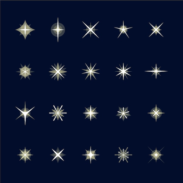 Vector colección de estrellas planas y brillantes