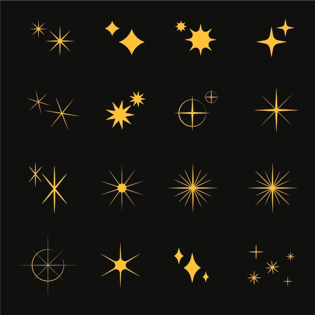 Vector colección de estrellas planas y brillantes