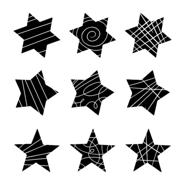 Colección de estrellas únicas y de colores aisladas sobre un fondo blanco