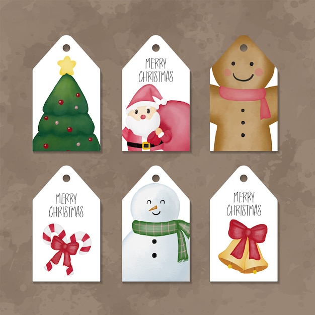 Colección de etiquetas de acuarela de feliz navidad