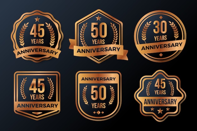 Colección de etiquetas de aniversario de lujo degradado