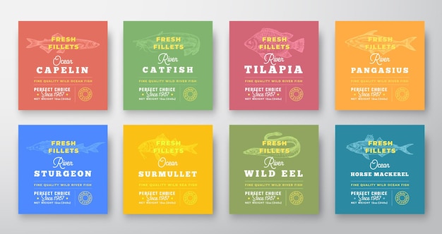 Colección de etiquetas de calidad premium de filetes frescos ...