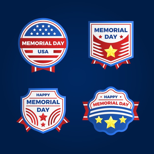 Vector colección de etiquetas de degradado para la celebración del día conmemorativo de estados unidos