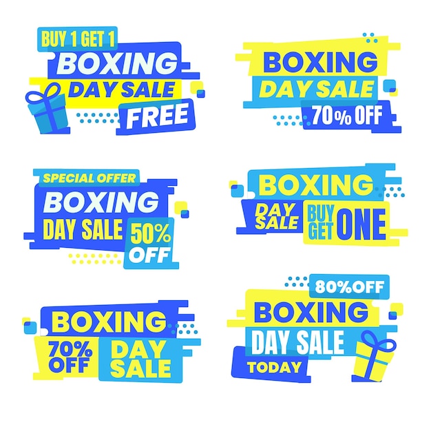 Colección de etiquetas de descuento del día del boxeo