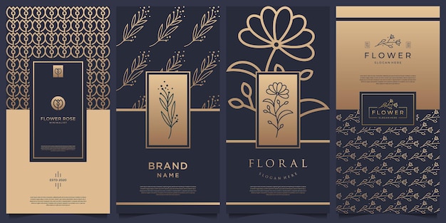 Colección de etiquetas de diseño de plantillas de envases. Productos de lujo para perfume, jabón, vino, loción.