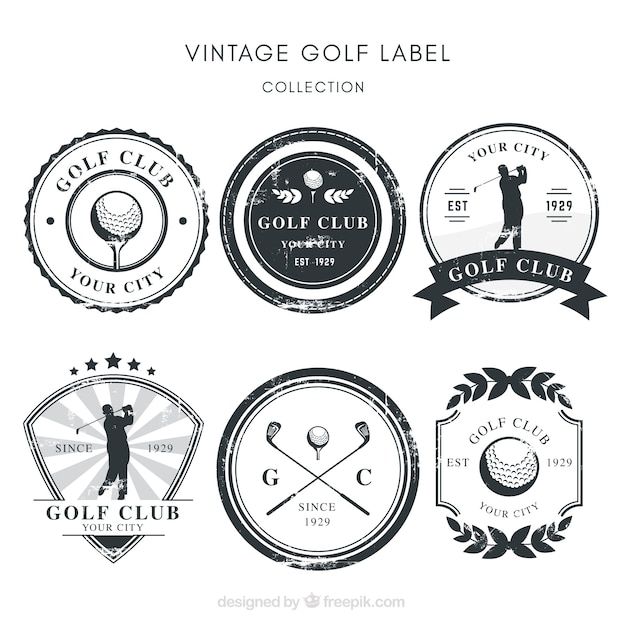 Vector colección de etiquetas de golf blancos y negros