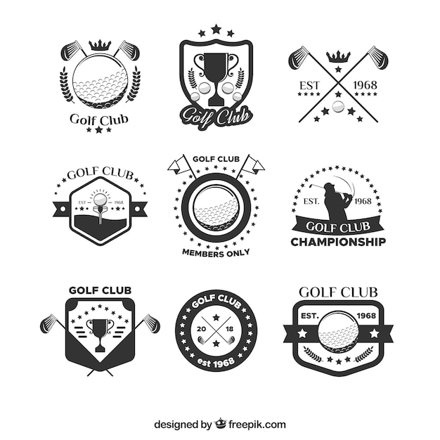 Colección de etiquetas de golf en estilo plano