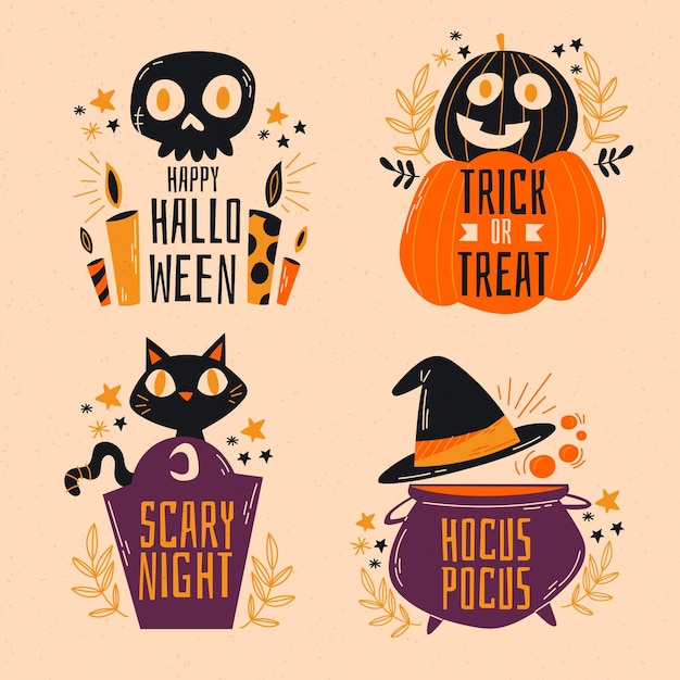 Vector colección de etiquetas de halloween dibujadas a mano