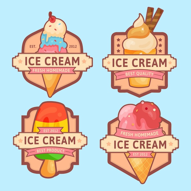 Vector colección de etiquetas de helado planas