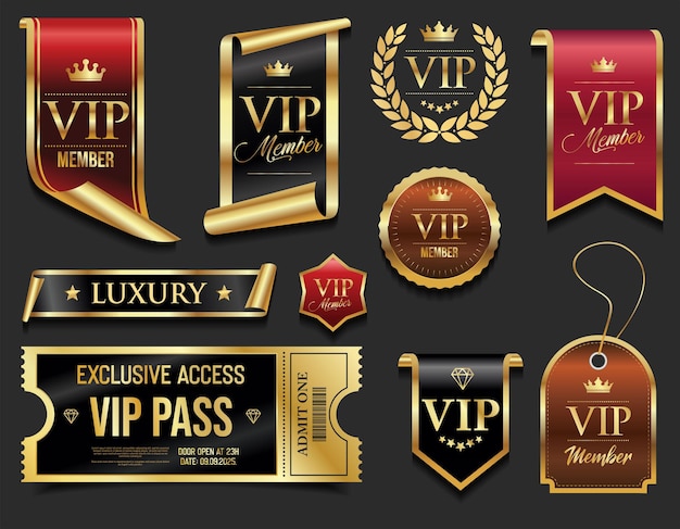Colección de etiquetas de insignias VIP y diseños de acceso exclusivo