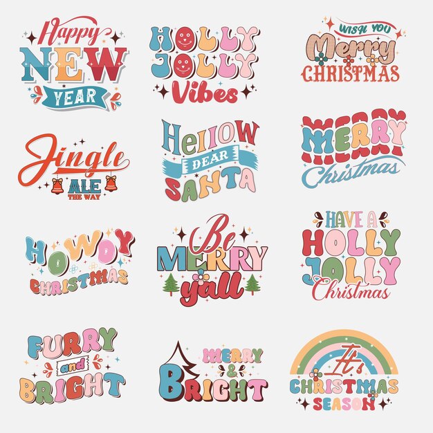 Colección de etiquetas de letras de Navidad Feliz Navidad Bundle de letras