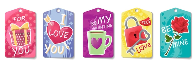 Colección de etiquetas lindas para el día de San Valentín aislado en blanco