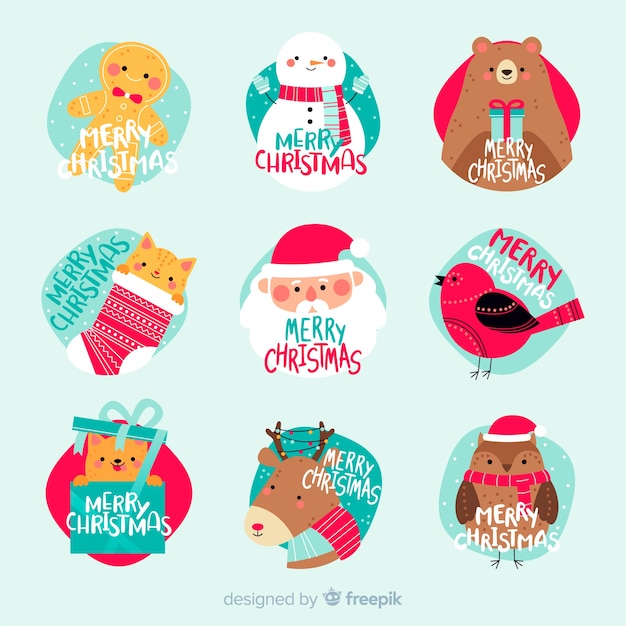 Vector colección de etiquetas navideñas en diseño plano