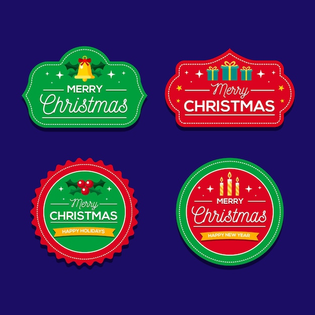 Vector colección de etiquetas navideñas en diseño plano
