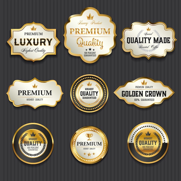 Colección de etiquetas de oro premium de lujo, ilustración vectorial