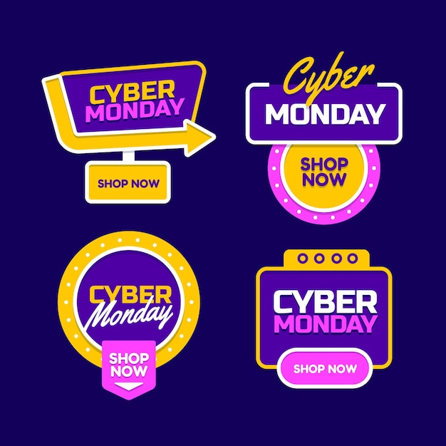 Vector colección de etiquetas planas de cyber monday