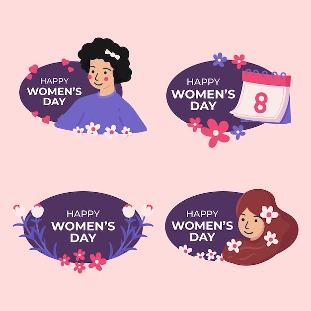 Vector colección de etiquetas planas del día internacional de la mujer