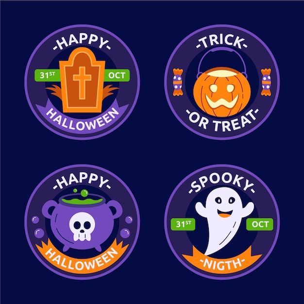 Colección de etiquetas planas de halloween dibujadas a mano