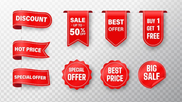 Colección de etiquetas de precio. Etiqueta de venta de cinta Ofertas especiales