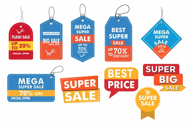 Colección de etiquetas de precios Oferta especial o etiqueta de descuento de compras Set vectorial de iconos de etiqueta de porcentaje de descuento