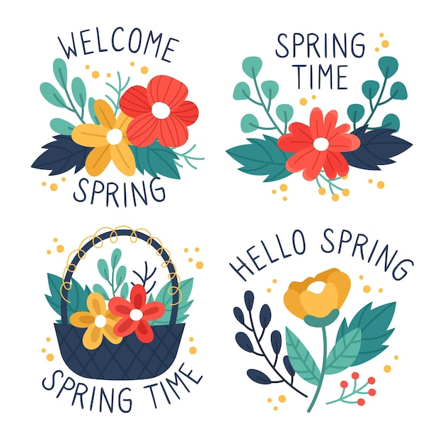 Colección etiquetas primavera dibujadas a mano