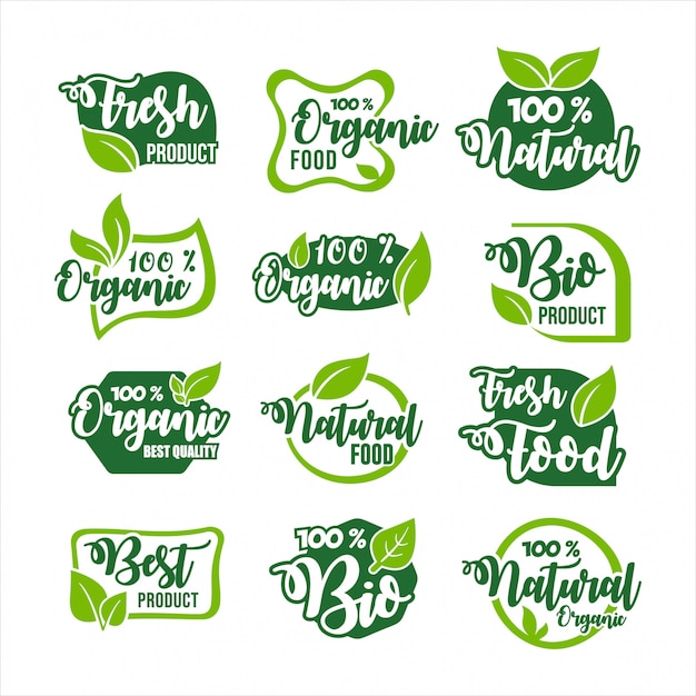Colección de etiquetas de productos de alimentos orgánicos