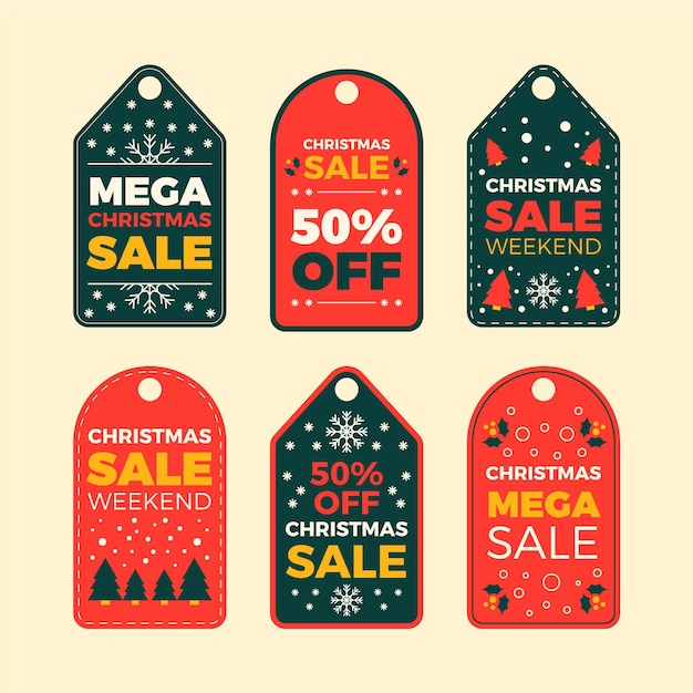 Colección de etiquetas de rebajas navideñas planas