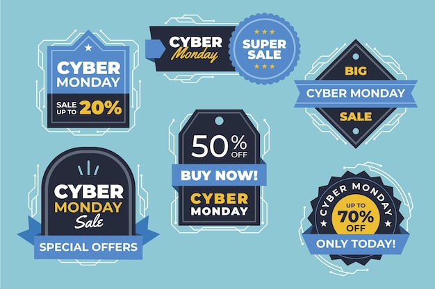 Vector colección de etiquetas de rebajas planas de cyber monday