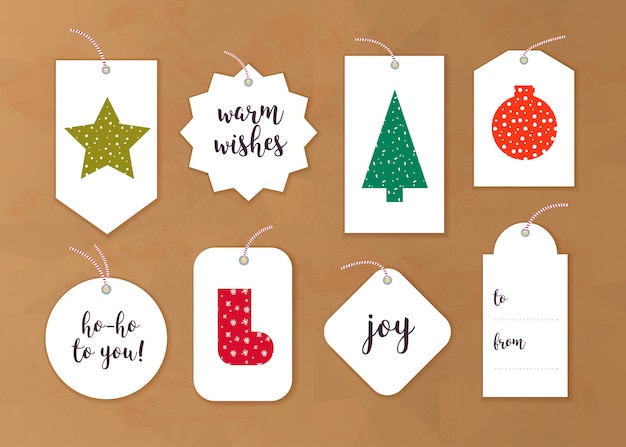 Colección de etiquetas de regalo de Navidad, diferentes formas aisladas