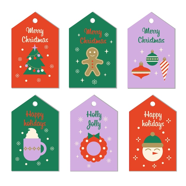 Colección de etiquetas de regalo de Navidad Plantilla de diseño vectorial en estilo vectorial Ilustración de moda moderna