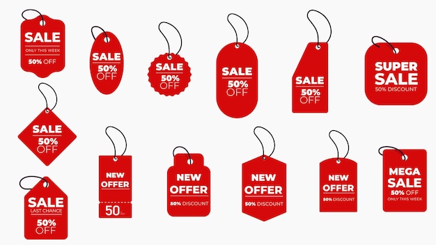 una colección de etiquetas rojas para la venta de Año Nuevo
