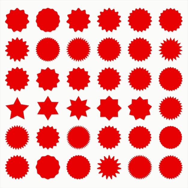 Colección de etiquetas rojas venta o descuento pegatina ilustración vectorial