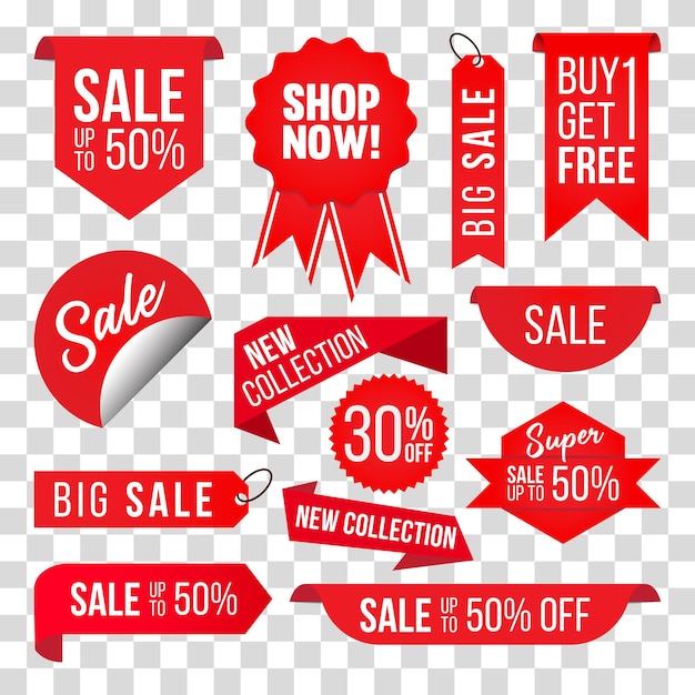 Colección de etiquetas de venta de adhesivos de descuento