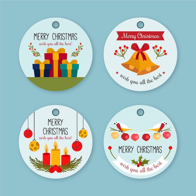 Colección de etiquetas de venta de navidad de diseño plano
