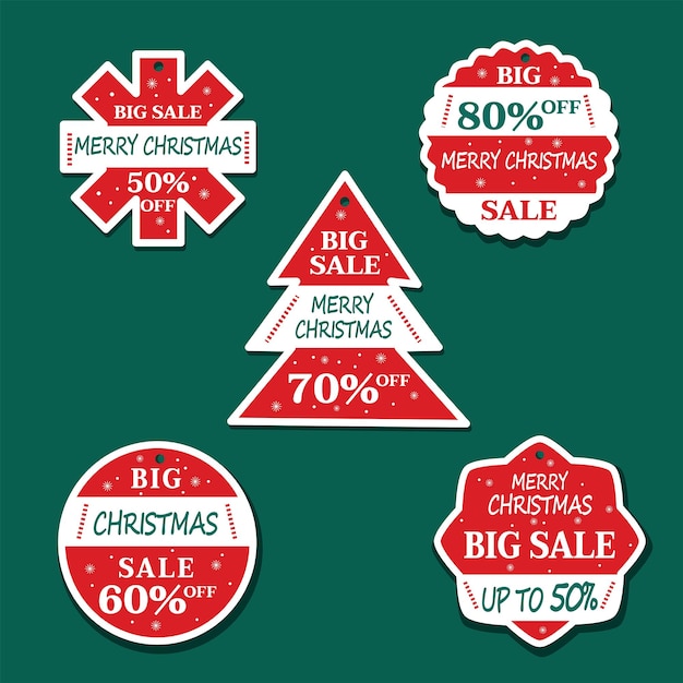 Colección de etiquetas de venta de Navidad rojas y blancas con descuento especial