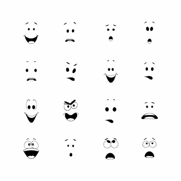 Colección de expresiones faciales de dibujos animados Iconos dibujados a mano Ilustración aislada