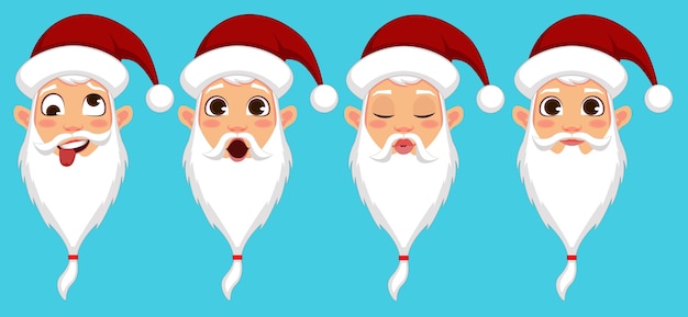 Vector colección de expresiones faciales de santa claus