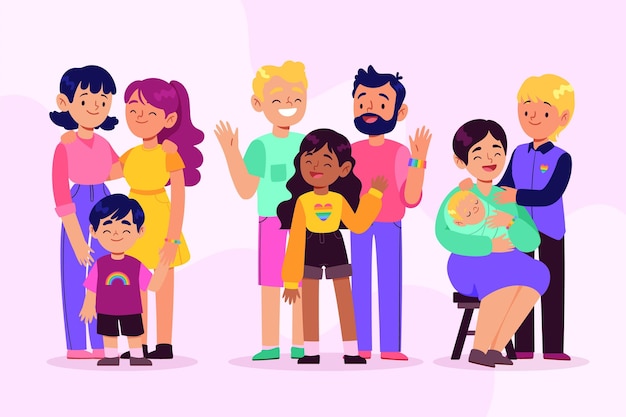 Colección familiar del día del orgullo plano orgánico