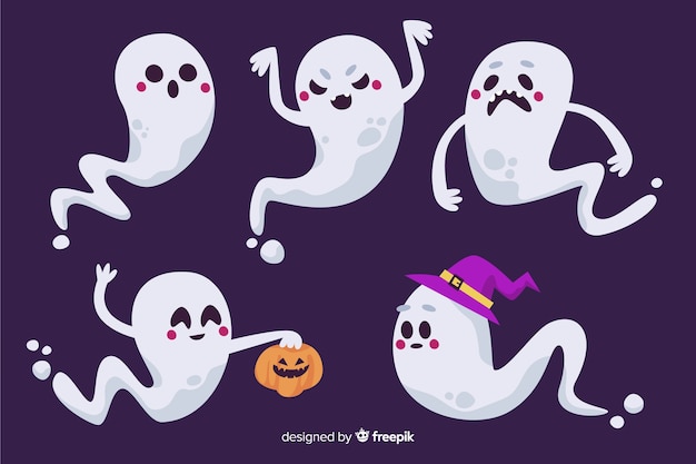 Colección de fantasmas de halloween en diseño plano