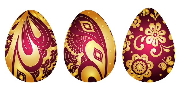 Colección festiva de huevos de Pascua decorados sobre un fondo transparente