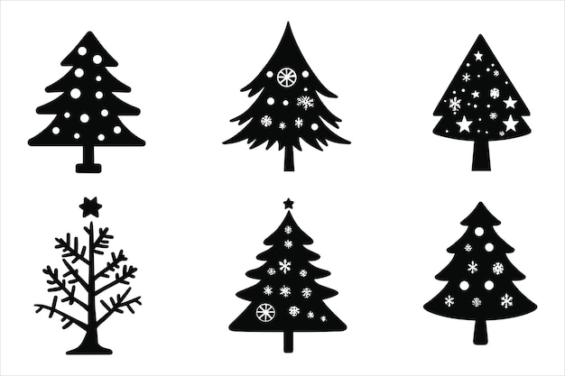 Colección festiva de íconos de árboles de Navidad vectoriales negros
