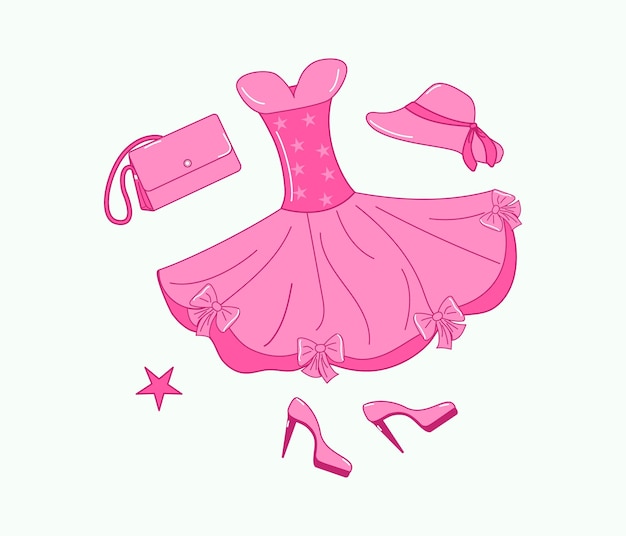 Colección festiva de moda rosa vestido de baile zapatos bolsa sombrero juego accesorios para muñecas ropa princesa