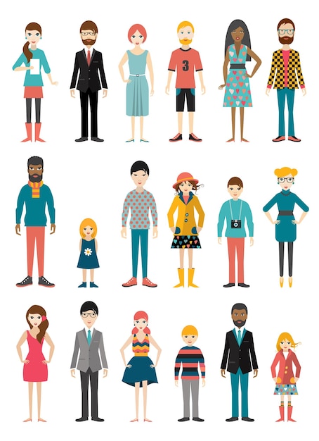 Colección de figuras de personas planas Varios períodos de edad Vector