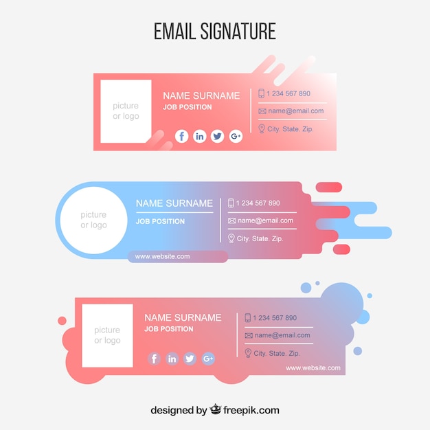 Colección de firmas de correo electrónico en colores degradados