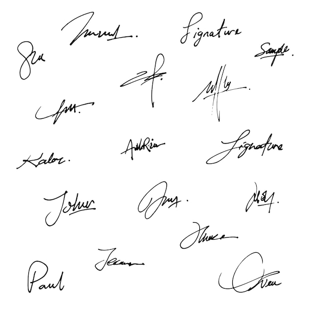 Colección de firmas vectoriales fictícias Firma de autógrafo para la convención