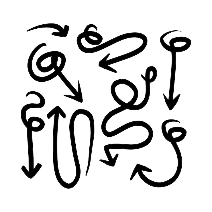 Vector colección de flechas dibujadas a mano establezca flechas simples aisladas en fondo blanco marcador de doodle