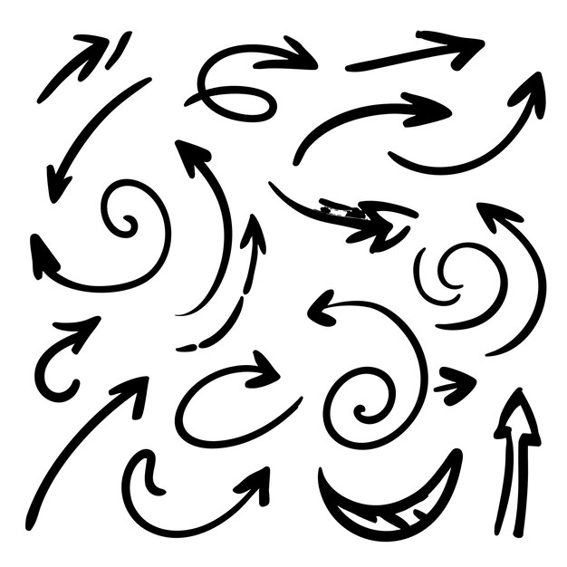 Colección de flechas dibujadas a mano en estilo doodle