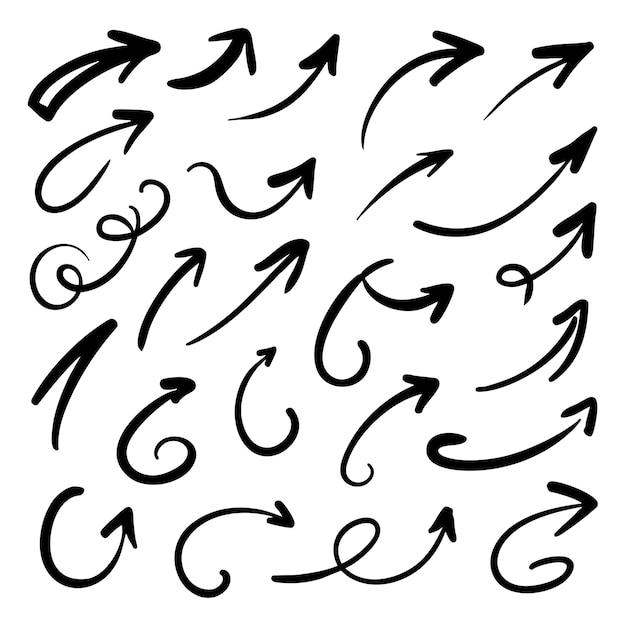 Colección de flechas dibujadas a mano en estilo doodle